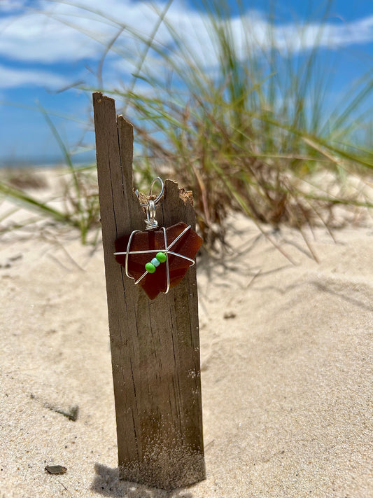Amber Heart Sea Glass Necklace