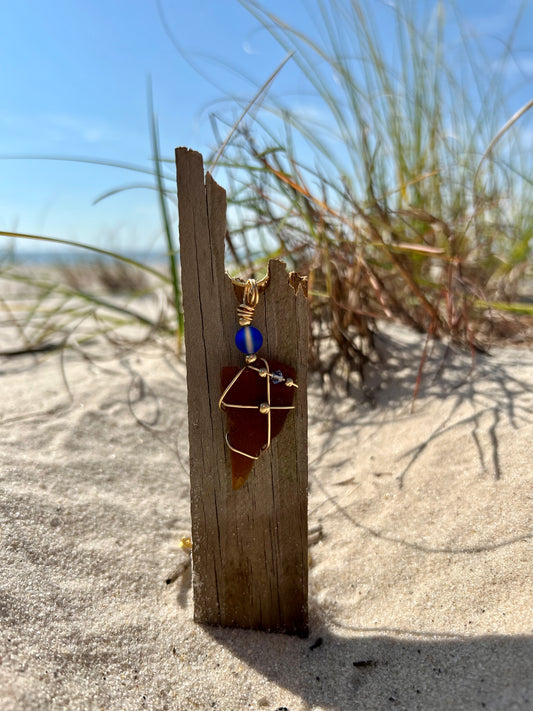 Golden Amber Tide Sea Glass Necklace